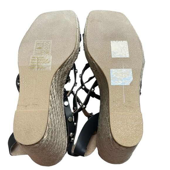 Dolce Vita Wedge Sandals Womens 10 Black Studded Espadrille Strappy Shoes - Picture 6 of 7